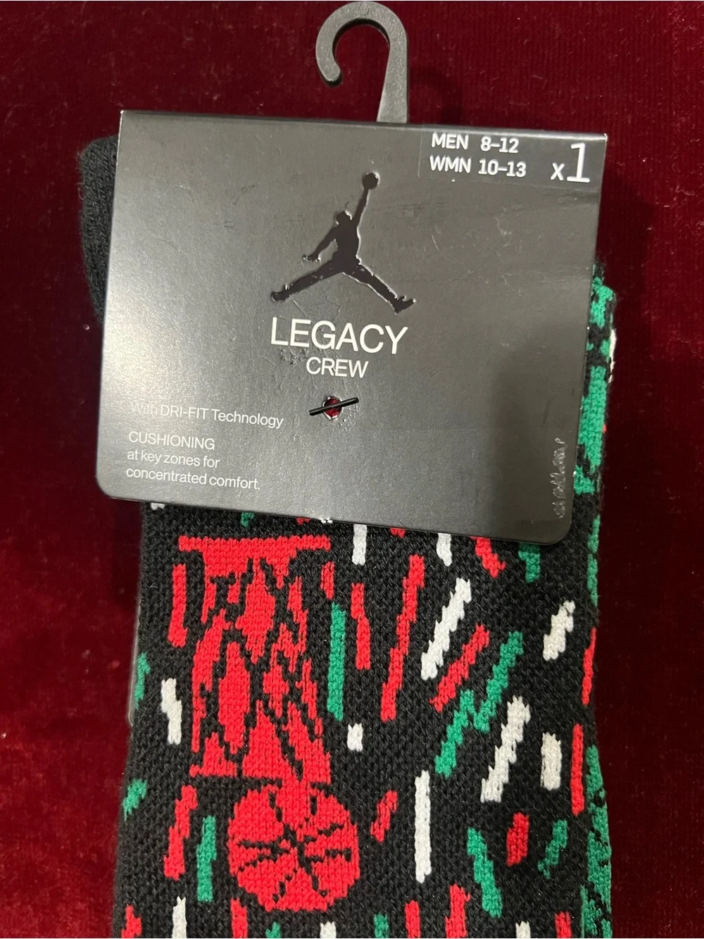 Air Jordan x Nina Chanel Abney Crew Socks 'Black Green Red' Size L